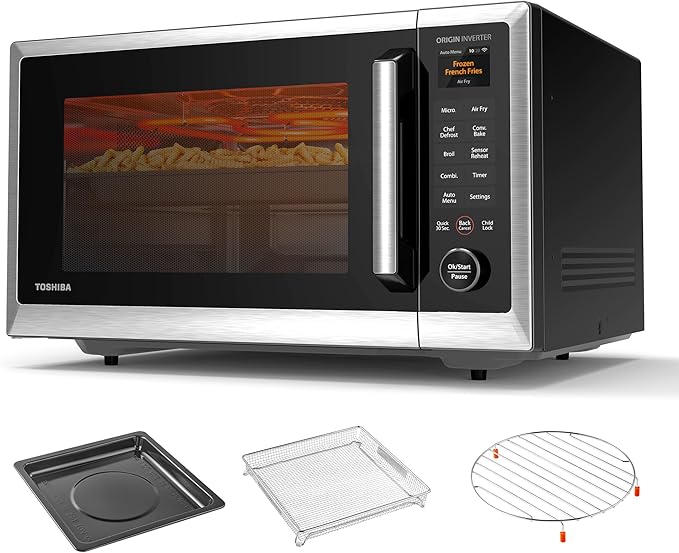 TOSHIBA OptiChef Air Fryer Combo Countertop Microwave Oven with 2.4-Inch Color Screen, Origin Inverter Technology, Smart Sensor, Compatible with Alexa, 1100W, 1.3 Cu.Ft, Silver ML2-STC13SAIT(SS)