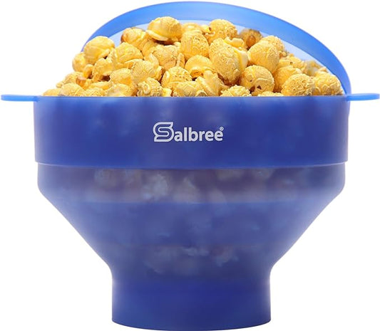 The Original Salbree Collapsible Silicone Microwave Popcorn Popper Maker Machine, Microwavable Bowl Holds 16 Cups, Uses Hot Air and Oil Always Optional - The Most Colors Available (Clear Blue)