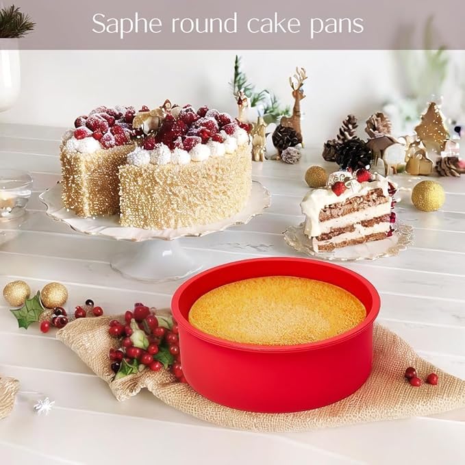 saphe 4 Inch Cake Pans- Non-Stick Round cake Pans, Silicone Cake Molds for Smash Cakes, Layer Cakes, Cheese Caks, Chocolate Cakes, 4 packs (4inch+4packs)