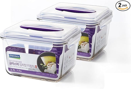 GLASSLOCK 125 Oz Glass Food Storage set of 2 – Large Capacity, Airtight & Leak-Proof, BPA Free Lid with Carry Handle, Microwave, Dishwasher, Fridge & Freezer Safe, Marinating, Sauce, Fruit Storage