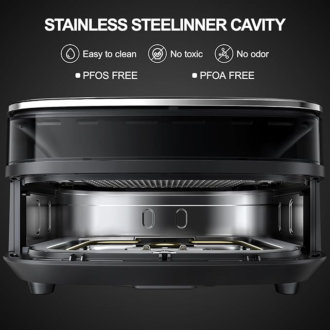 Extra Large Air Fryer,11-IN-1 6 QT 450F Air Fryer with Superior Airflow, Dual Heat Source Technology, Smart Digital Wide Fryer with Basket, Fits a 12" Pizza or 33 Chicken Wings