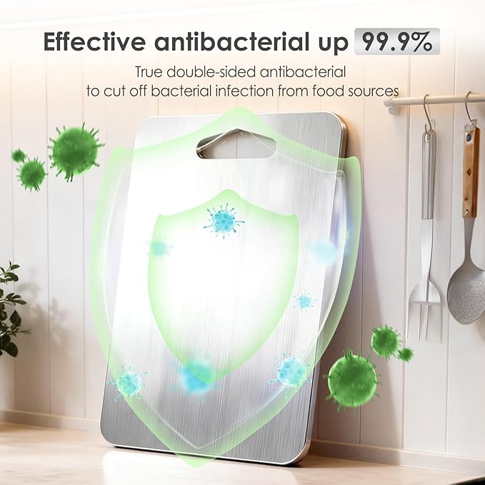 2mm Thicker Upgraded Anti-Slip 2pcs Cutting Boards,316 Food Grade Stainless Steel,Healthy Kitchen Cutting Board,With Anti-Slip Pad Perfect For Chefs,Campers,And Gifts,14.2x9.8in,11.8x9.1in