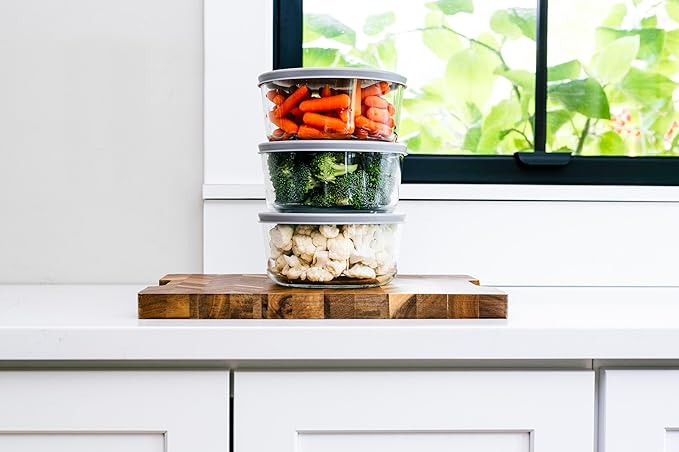 6-Piece Glass Food Storage Containers Set (3 Containers + 3 BPA-Free Lids) | 4-Cup, Leakproof | Microwave, Freezer, Oven & Dishwasher Safe | Ideal for Meal Prep & Pantry Organization