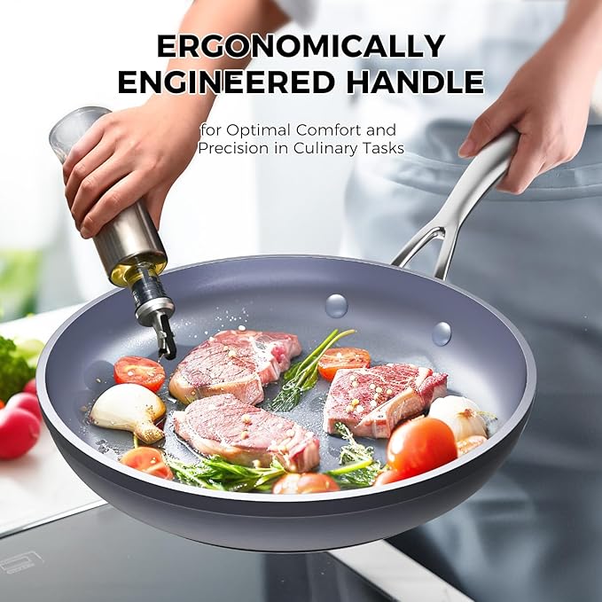 KFCC 8" Ceramic Nonstick Frying Pan, Single Skillet, PFAS-Free, Multi-Layer Aluminum Core, Oven Safe, Dishwasher Safe，Healthy Cooking Skillet for Eggs and Omelets