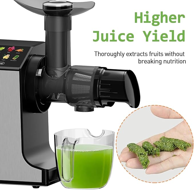 whall Masticating Slow Juicers, Juicer Machines, Cold Press Juicers, Professional Stainless Juice Machines for Vegetable and Fruit, Touchscreen Cold Press Juicer with 2 Speed Modes, Easy Clean,Grey