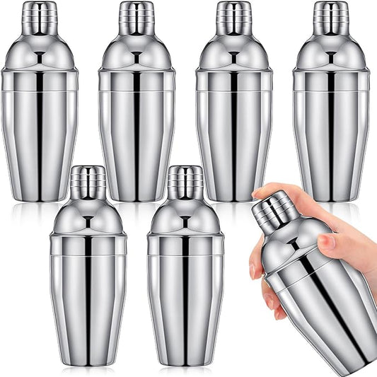 Nitial 6 Pcs Bar Cocktail Shaker Professional Stainless Steel Martini Drink Mixer with Built-in Strainer for Bartending No Leaks Boston Shaker for Bar Party Drink Mixing Tool(11.8 oz,Silver)