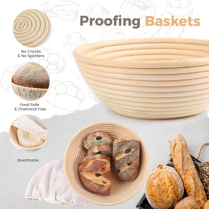 Bread Proofing Baskets, 2pcs Round 8.5inch Sourdough Starter Kit, Sourdough Bread Baking Supplies (Yellow)
