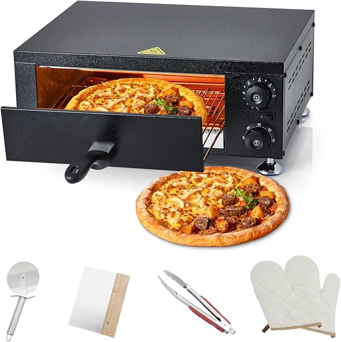 GarveeHome Electric Pizza Oven Indoor, 12" Countertop Pizza Oven with 0-60 Minutes Timer, Pizza Maker Machine for Home and Commercial with Gloves, Clip & Pizza Roller
