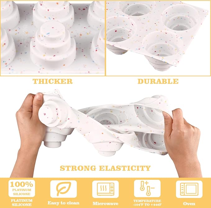 Sakolla 2 Pack 3 Tier Mini Cake Molds, BPA Free 6 Cavity Silicone Cakepop Molds Shapes for Baking Cake Pop, Cakesicle, Brownie and Mousse (Confetti)
