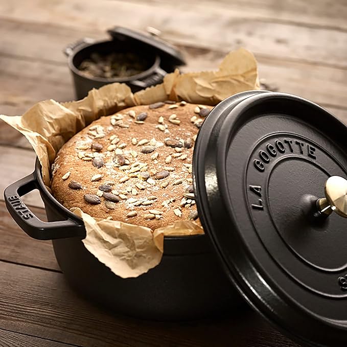 STAUB Cast Iron Dutch Oven 5.5-qt Round Cocotte, Made in France, Serves 5-6, Black Matte