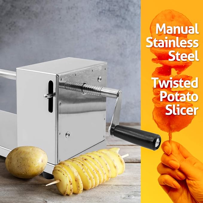 RioRand Manual Spiral Potato Cutter, Stainless Steel Tornado Twister with Blades for Curly Fries, DIY Potato Slicer for Home Kitchen, BBQ, Carrots, Cucumbers
