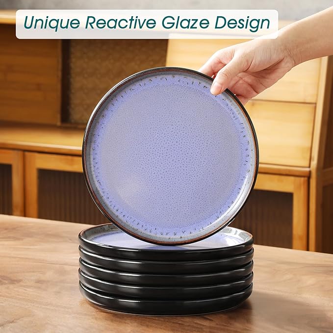 vancasso Plates and Bowls Sets, 24 Pieces Stoneware Dinnerware Sets for 8, Kitchen Dish Set Mircowave and Dishwasher Safe Dinner Set Ceramic Dishware, Light Purple, Series AMBER