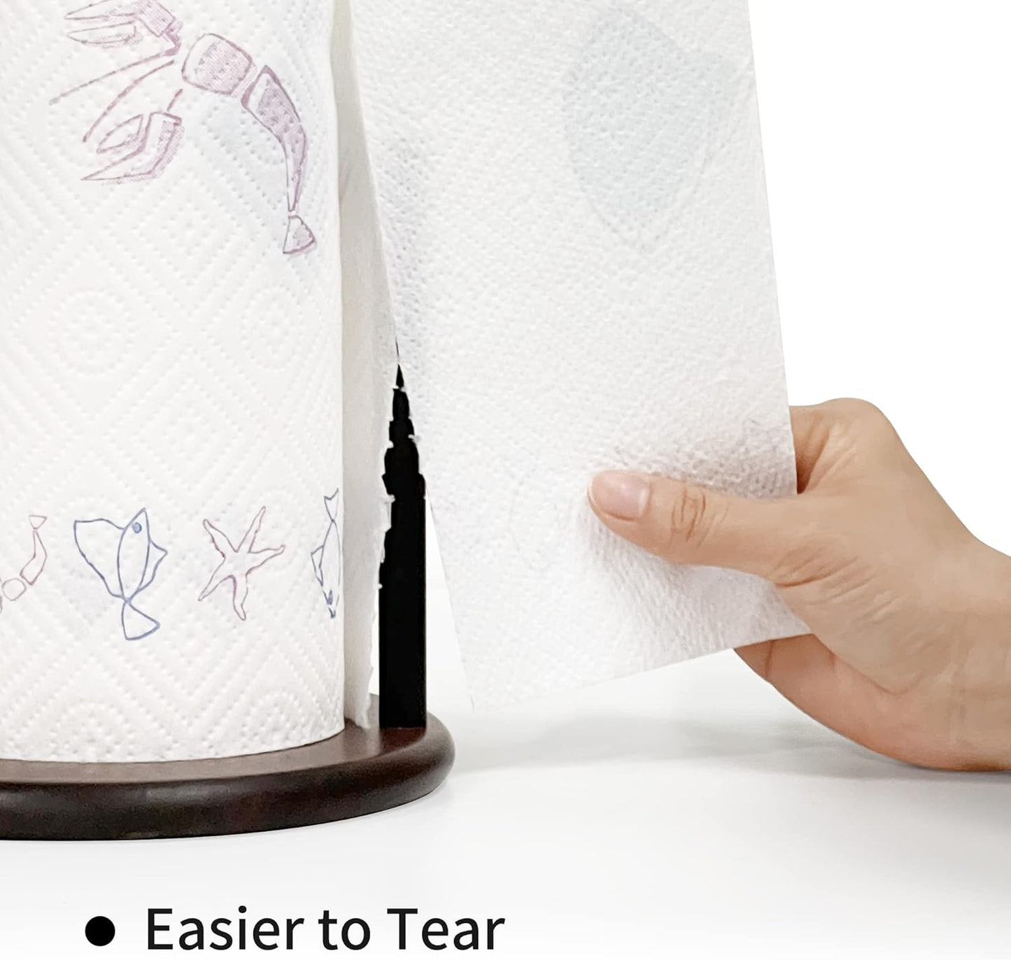 Paper Towel Holder Countertop with Real Wood Round Base, Farmhouse Paper Towel Holder Stand for Kitchen Dining Table Home Decor