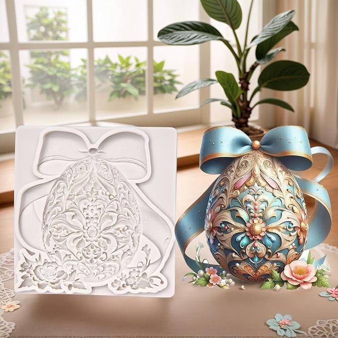 (Three-piece) Floral Easter Egg, Rabbit, Bowknot Fresh Flower Easter Egg, DIY Silicone Mold, Cake Chocolate Mold Wedding Cakeoration Tool Marshmallow Cake Mold