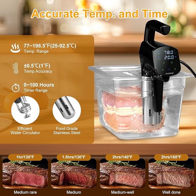 Sous Vide Cooker 2.4G WIFI, Sous Vide Machine with 30 Preset Recipes on APP & Calibration Function, 1100W Ultra-Quiet Immersion Circulator, Accurate Temperature and Time, Fast-Heating with Timer