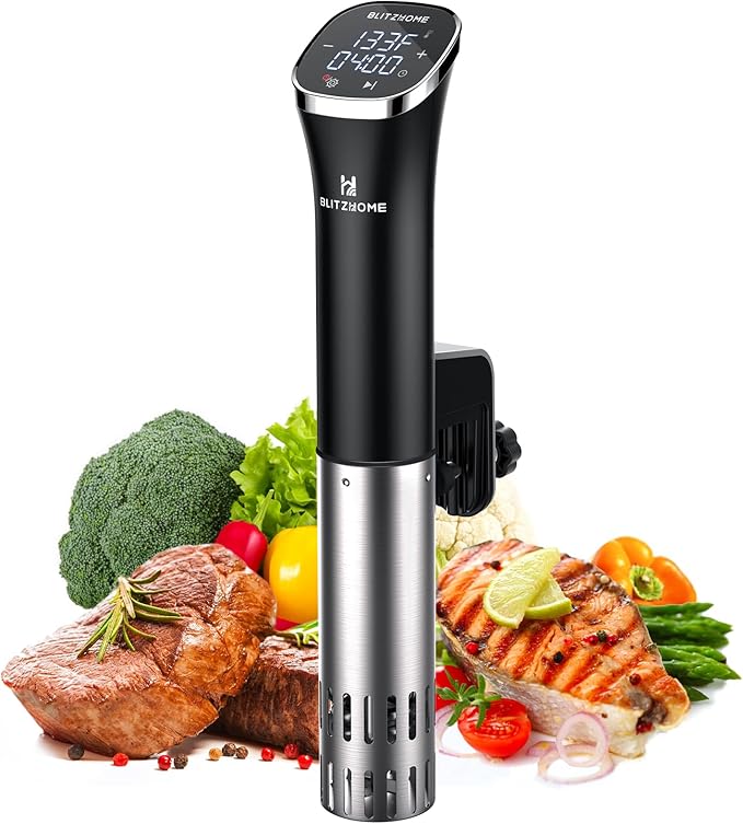 BLITZHOME Sous Vide Cooker, Compact Sous Vide Machine 1000W with Recipes, Accurate Temperature & Timer, Ultra Quiet Stainless Portable Precision Immersion Circulator