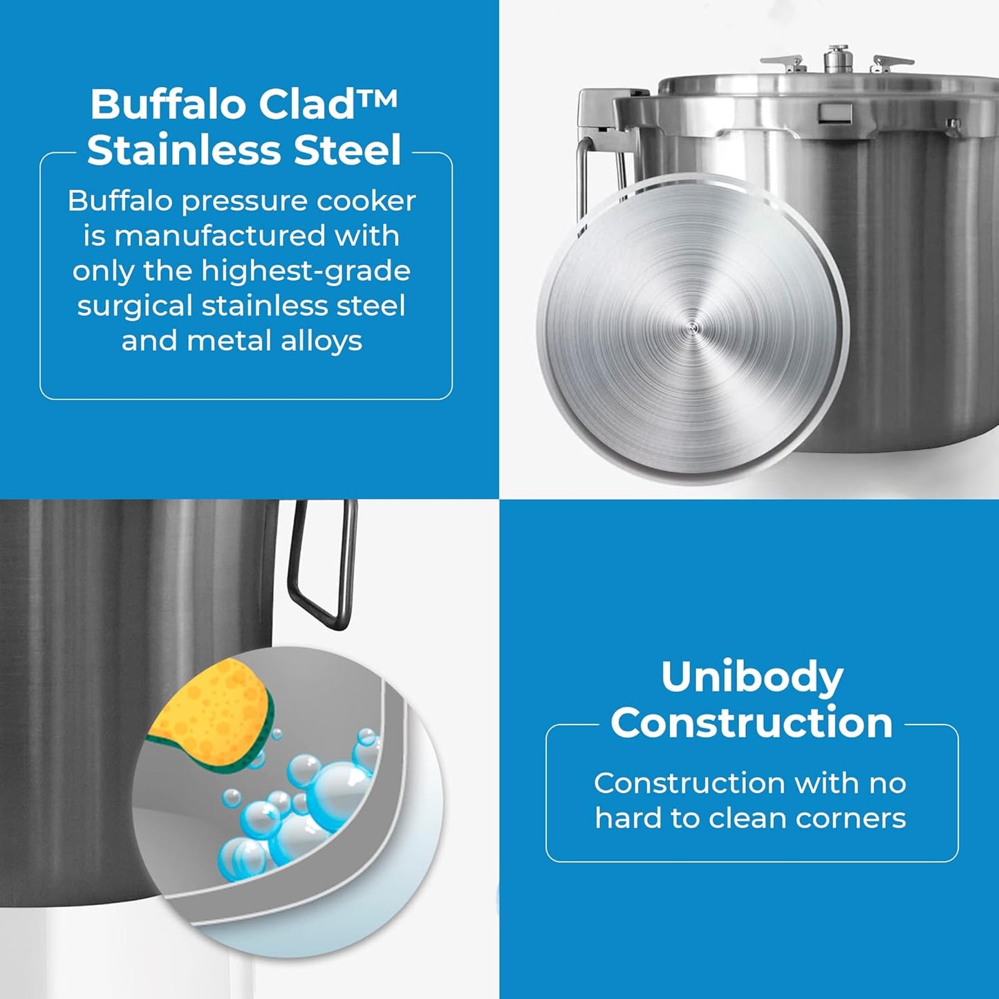 Buffalo 37 Quart Stainless Steel Pressure Cooker Extra Large Canning Pot with Rack and Lid for Commercial Use - Easy to Clean Stove Top Pressure Canner, Can Cooker - Safety Goods Certificate QCP435