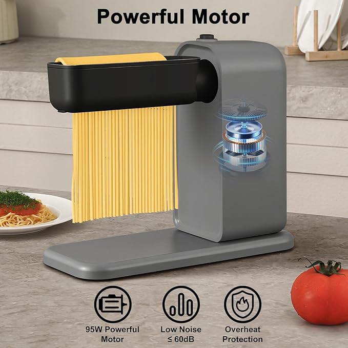 Electric Pasta Maker, 3-in-1 Pasta Maker Machine Includes Pasta Roller Spaghetti Cutter & Fettuccine Cutter with Cleaning Brush, Noodle Maker for Home Use, Gray