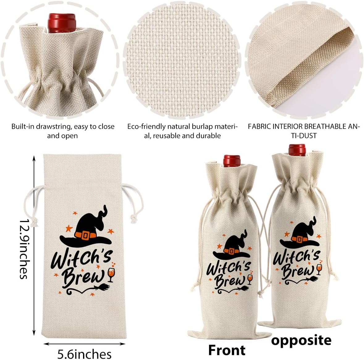 Funny Halloween Witch Decor Hocus Pocus Witchy Decor Witch Wine Bag Gifts Halloween Party Supplies Home Decorations Wine Accessories for Wine Lovers Women Men Friend