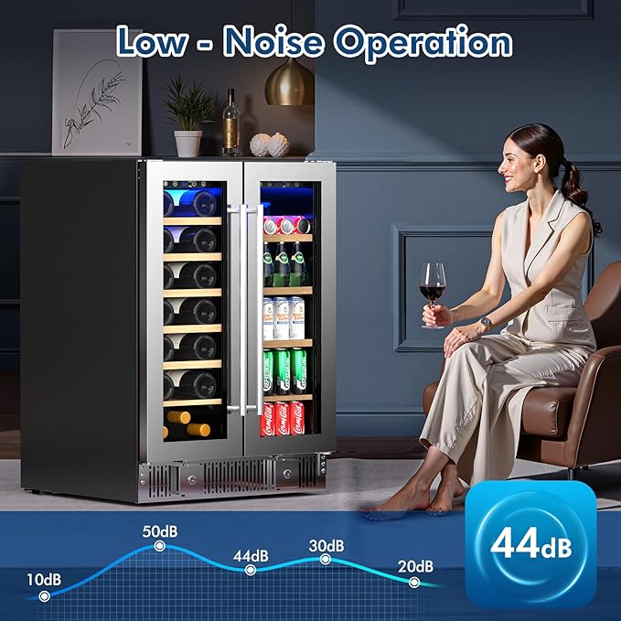 Antarctic Star 24-inch Wine & Beverage Refrigerator with LED Light & Door Lock, Dual-Zone Glass Doors, Smart Touch Panel, 21 Bottles & 88 Cans, Built-in/Freestanding for Home/Offices/Kitchen
