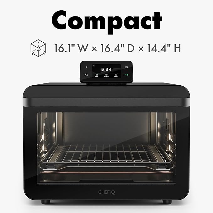 CHEF iQ MiniOven Smart Toaster Oven Air Fryer Combo, 11-in-1 Countertop Convection Oven, Bake, Broil, Air Fry, Broil, Dehydrate, 1750W, 25 Qt Capacity, Fast Cooking with Touchscreen Controls – Black