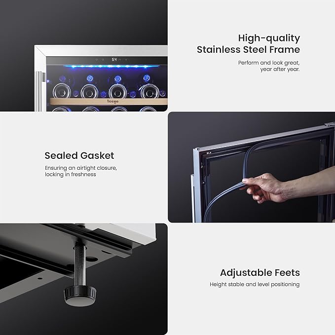 Yeego Wine Fridge 24 inch - 47 Bottles 40-65℉ Touch Control, Built-In/Under Counter/Freestanding Wine Cooler Refrigerator with Glass Door, Perfect for Bar, Home, Kitchen Cabinet, Office