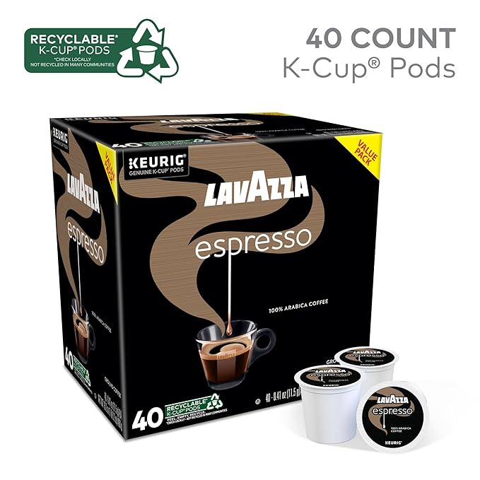 Lavazza Espresso, Single-Serve Keurig K-Cup Pods, Medium Roast Coffee, 40-Count Box