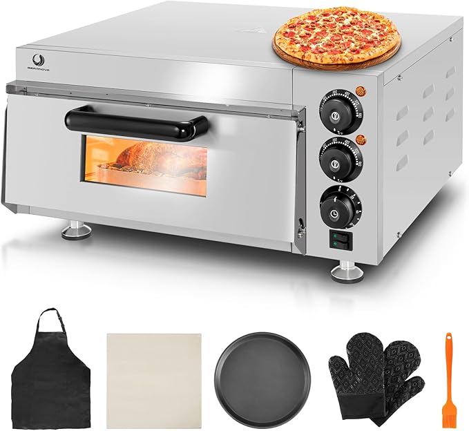 BEAMNOVA Commercial 16" Pizza Oven, Countertop, 20L, 12 Inch Pizza Pan & 16 Inch Pizza Stone, 0-60min Timer, 50-350°C, for Restaurant Home, Electric Baked Pretzels Machine