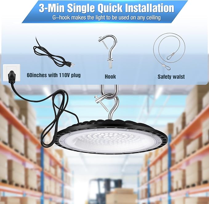 12 Pack 150W UFO LED High Bay Lights,IP66 Waterproof,120VAC,21000LM 5000K Daylight, 660W MH/HPS with Plug Commercial Bay Lighting for Barn,Gym,Factory,Warehouse,Shop,Workshop,Gym,Garage