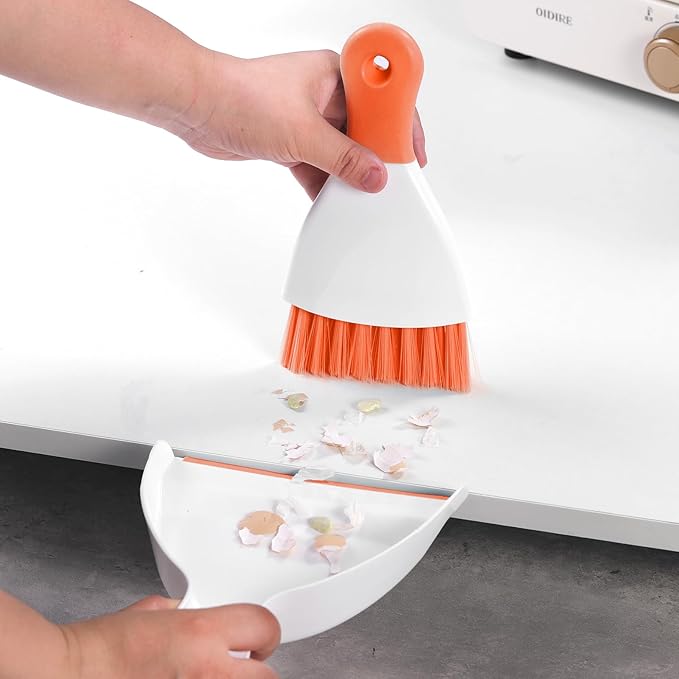 NACENA Mini Dustpan and Brush Set, Small Broom and Dustpan Set Dust Pan and Mini Hand Broom Dustpan and Broom Combo Compact for Home Table Keyboards Sofa Kitchen Pets, Orange