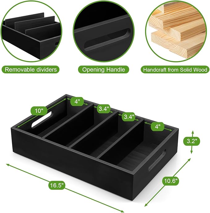 DRASTAR Snack Tray Organizer, Wooden Snack Display for Counter, Snack Bar Station, Chip Organizer for Pantry Shelf, Snack Basket Organizer, Kitchen Office