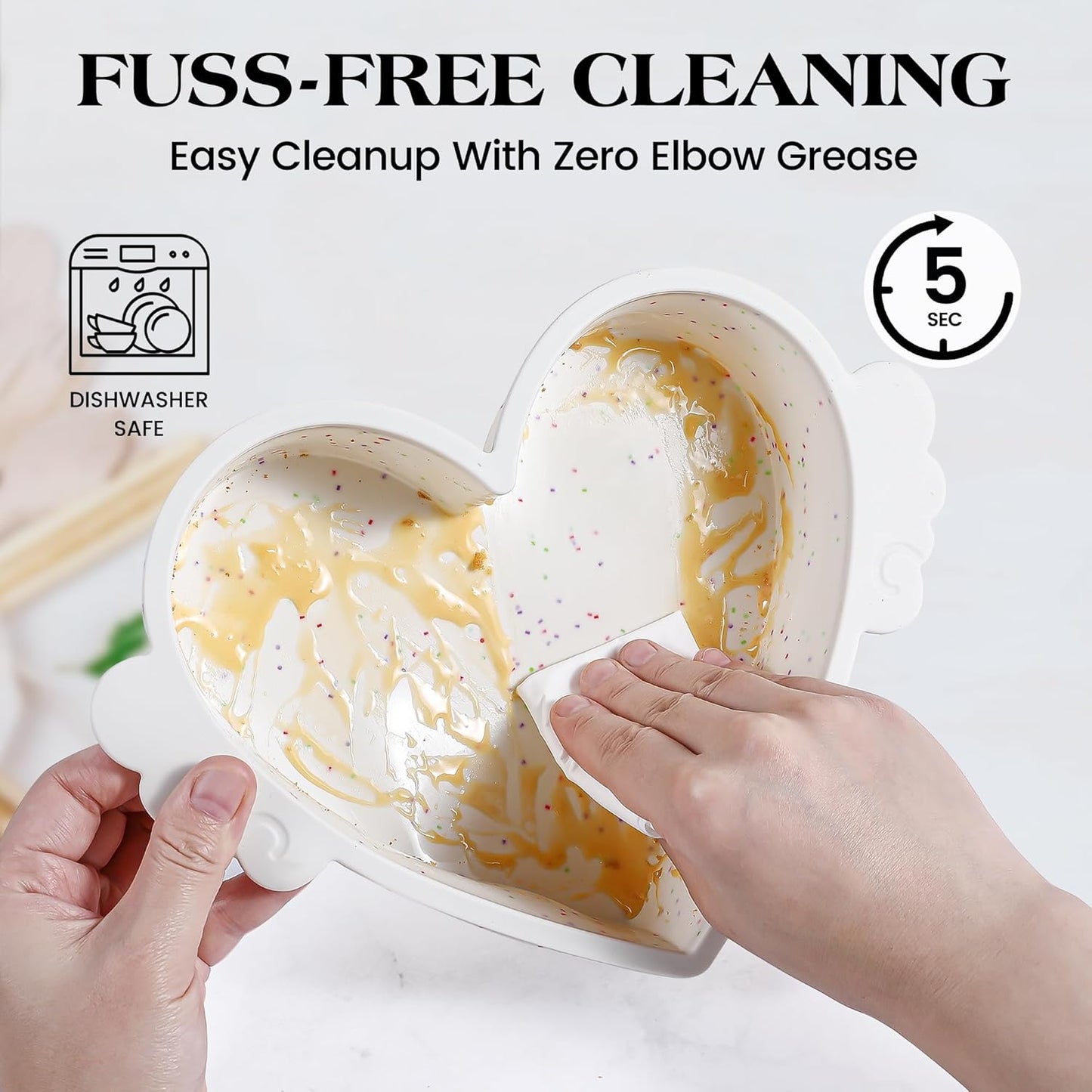 10 Inch Heart Shaped Silicone Cake Pan with Metal Reinforced Frame, Nonstick, Cream, 1 Pc