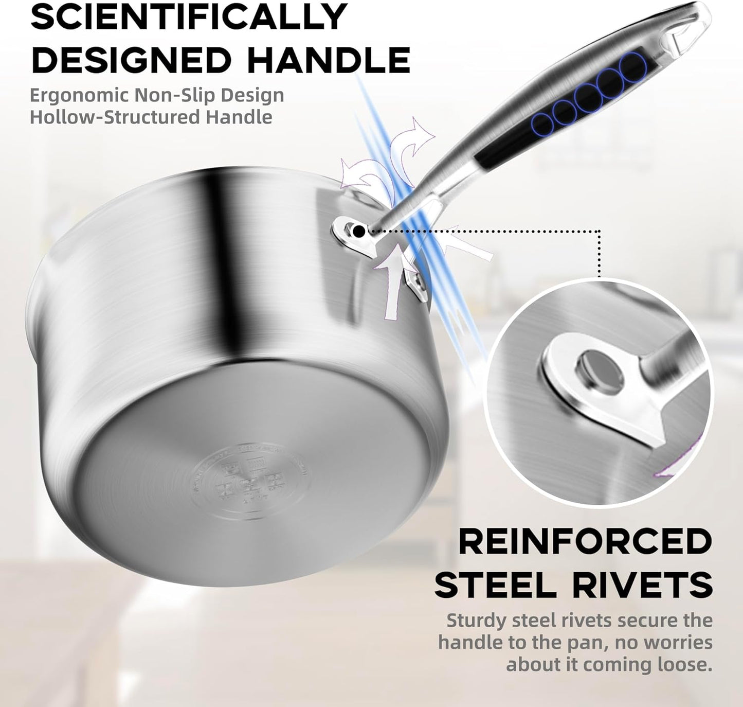 Leetaltree 2.5 Quart Stainless Steel Saucepan with Glass Strainer Lid, Thicken Tri-ply Ful Body, Multipurpose Sauce Pot with Two-Size Drainage Holes Lid, Perfect For Boiling Gravies, Pasta, Noodles