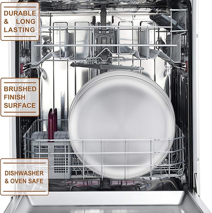 P&P CHEF 10 Inch Pizza Pan, 3 Pieces Stainless Steel Round Pizza Tray Dish Plate For Oven Baking Roasting, Healthy & Heavy Duty, Rust Free & Dishwasher Safe -Silver