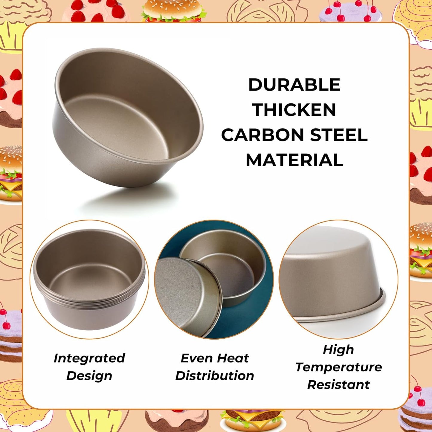 beyonday 4pcs Mini Bread Hamburger Bun Molds, 4 inch Round Carbon Steel Bread Cake Trays Non-stick Muffin Cheesecake Baking Mold for Birthday Party Wedding Anniversary Kitchen Bakeware