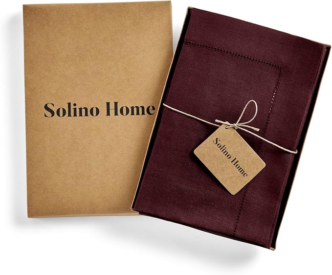 Solino Home Linen Cloth Napkins Set of 4-100% Pure Linen Burgundy Dinner Napkins 20 x 20 Inch for Fall, Autumn, Thanksgiving, Christmas, Winter - Classic Hemstitch, Handcrafted and Machine Washable