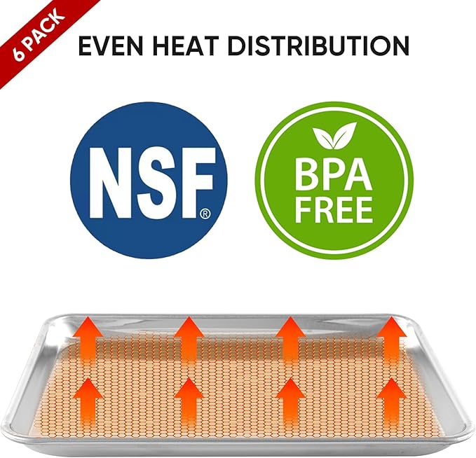 TENUP 6 Pack Aluminum Quarter Sheet Pan, 13" x 9" Heavy Duty Commercial Baking Tray Reinforced Rim, Warp-Resistant Rust-Free