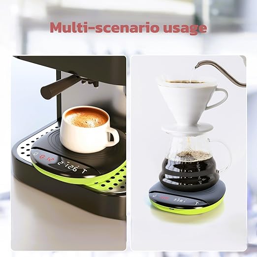 Mini Coffee Scale with Timer - Digital Espresso Scale 2kg/0.1g Accuracy Pour Over Coffee Rechargeable Down to 0.1g High Precision for Kitchen Food Weighing Measuring Baking Green