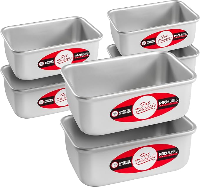 Fat Daddio's BP-5640CASE Anodized Aluminum Bread Loaf Pan, 5.5 x 3.125 x 2.375 inch, Set of 6