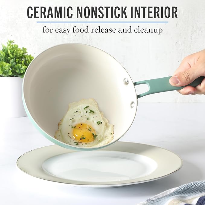 Martha Stewart Emmeline Premium Nonstick PFA Free Ceramic Interior 12 Piece Heavy Gauge Enamel Aluminum Pots and Pans Cookware Set - Teal