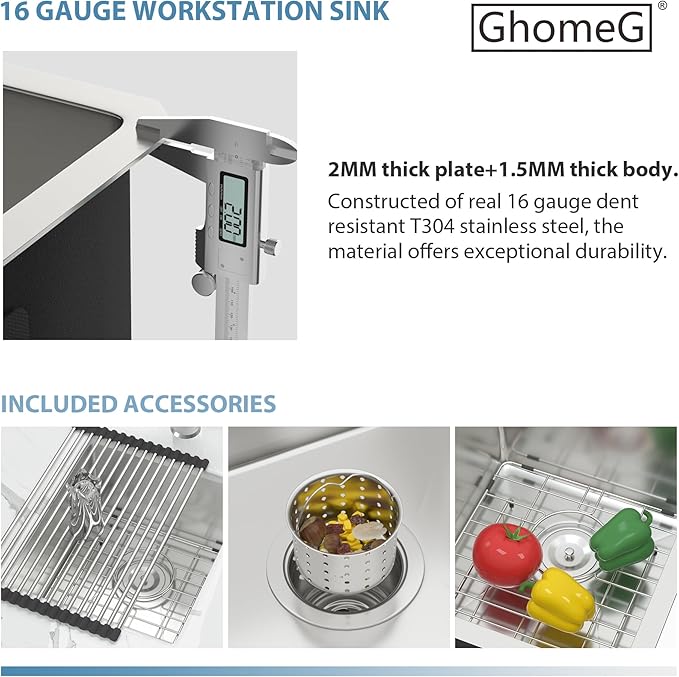 27 Undermount Kitchen Sink - GhomeG 27x18 Undermount Sink Deep Single Bowl 16 Guage Stainless Steel Under Counter Kitchen Sinks Basin With R10 Round Corners