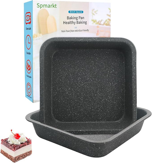 2-Pack 8x8 Baking Pan, Non-Stick 8 inch Square Paking Pan, Cornbread Square Cake Pan, Suitable for Home Kitchen Daily Baking, Wedding, Birthday Party Brownie Making, Easy Release