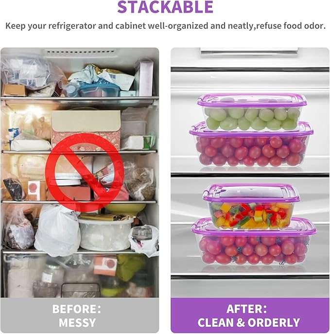 KIGI 【6 PACK 23.7oz Plastic Food Storage Containers with Lids Airtight Square Meal Prep Containers,Microwave,Freeze,Dishwasher Safe