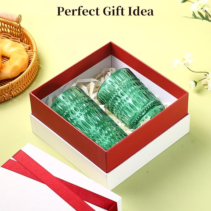 Glassware Drinking Glasses Set of 8, 14 oz Highball Glasses & 10 oz Ribbed Glass Cups, Vintage Glassware for Water, Juice, Cocktail, Whiskey (Atroviens)