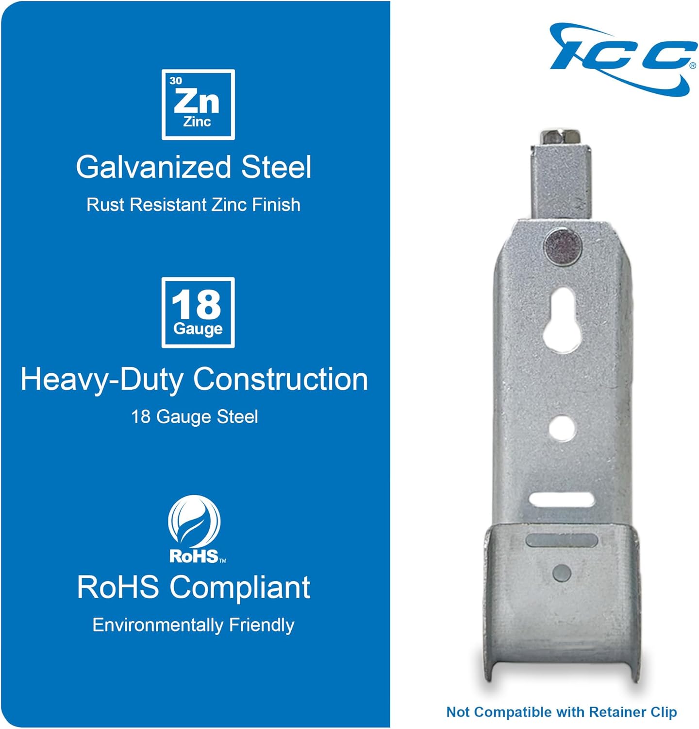 ICC Beam Clamp J Hook 1 5/16” Without Retainer Clip - Galvanized Steel Cable Management Hooks for Hanging Cable to Beams - Rust-Resistant, EIA and TIA Compliant - 1 5/16 Inch 25 Pack