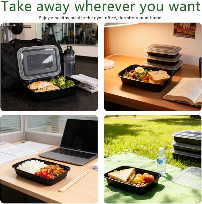 10Pack 35oz Meal Prep Containers Disposable Food Storage Containers with Lids, 1-Compartment Reusable Food Storage Plastic Stackable To Go Boxes Microwave, Freezer, Dishwasher Safe