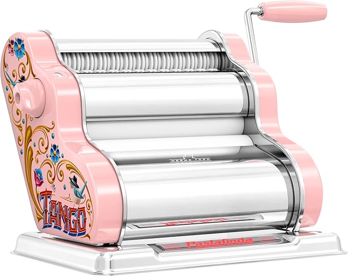 PASTALINDA Classic 200 Pasta Maker Machine, 20 cm Wide Rollers, 9 Thickness Positions, 2 Cutting Positions, Stainless Steel. Includes Reinforced Hand Crank And Two Clamps