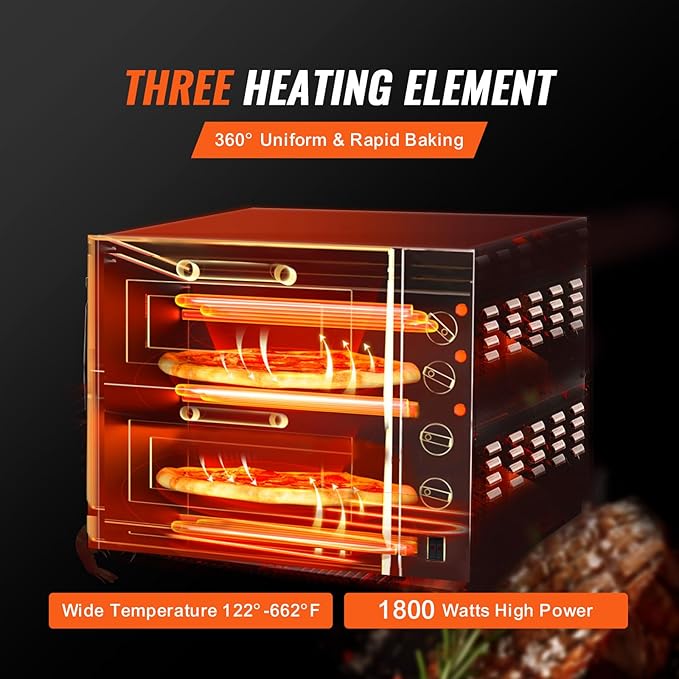 VEVOR Commercial Pizza Oven Countertop, 14" Double Deck Layer, Stainless Steel Electric Pizza Oven with Stone and Handle, Multipurpose Indoor Pizza Maker for Restaurant Home Pretzels Baked