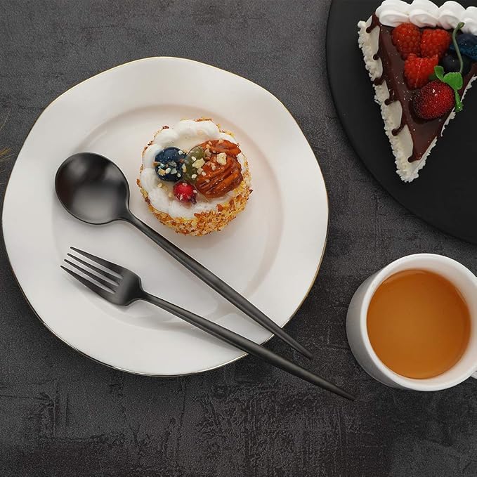 Devico Matte Silverware Set, 20-Piece 18/10 Stainless Steel Flatware Cutlery Utensils Tableware Set Service for 4, Great Gift for Friends/Family, Dishwasher Safe (4 sets, Black-A)