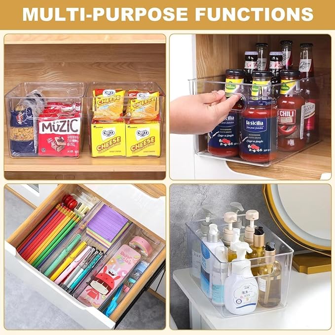 Set of 8 pantry organizers and storage, Clear Plastic Storage Bins for Kitchen Organization, Freeze Storage, Home Edit Containers